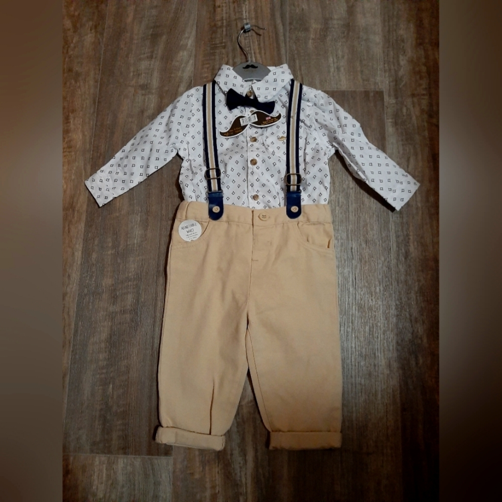 New 3-6 month Little Gents suspender dress outfit